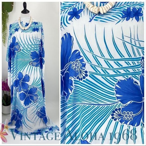 White/Blue Hibiscus Palm SARONG Pareo Lavalava Beach Wrap Skirt Summer Scarf - Picture 4 of 4